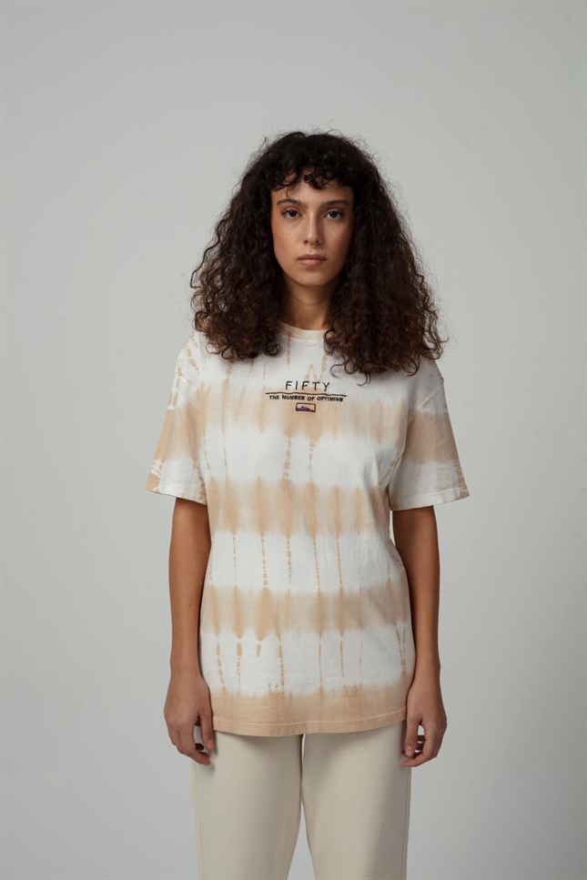 Kadın Kum Rengi Batik Oversize T-Shirt