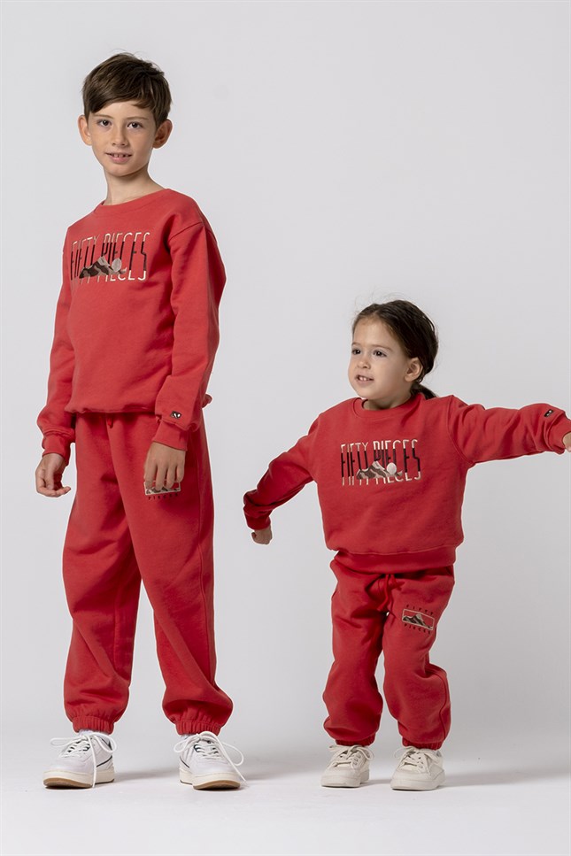 Çocuk Vintage Kırmızı Eşofman Takımı