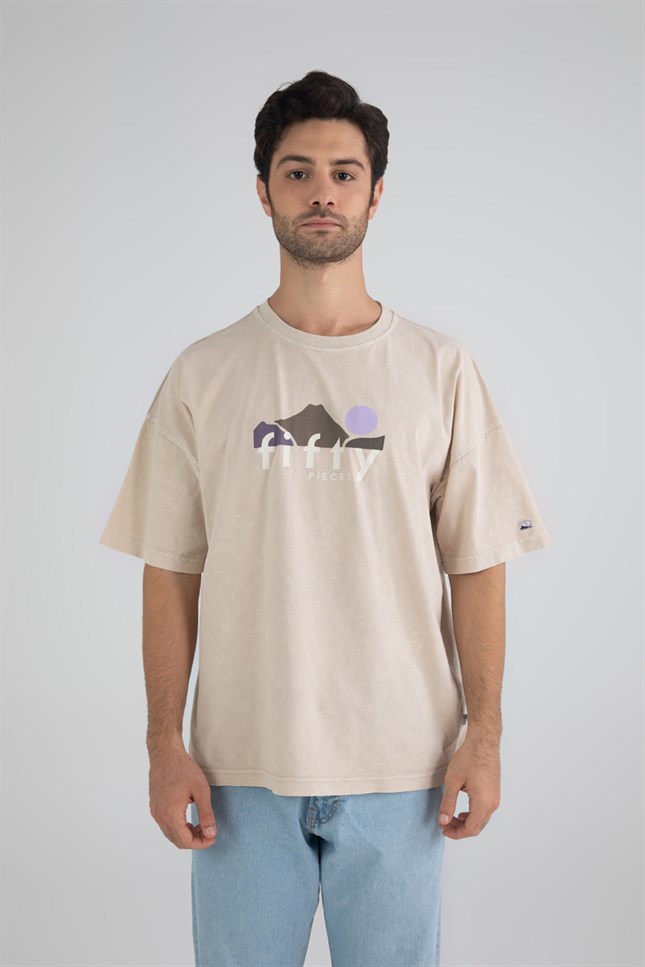 Erkek Boz Düşük Omuzlu T-Shirt