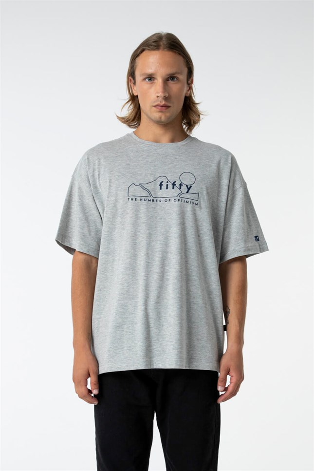 Erkek Gri Melanj Düşük Omuzlu T-shirt