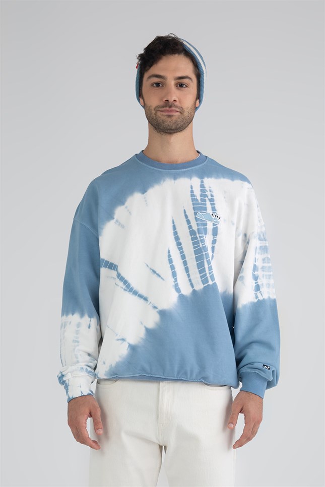 Erkek Mavi Batik Oversize Sweatshirt
