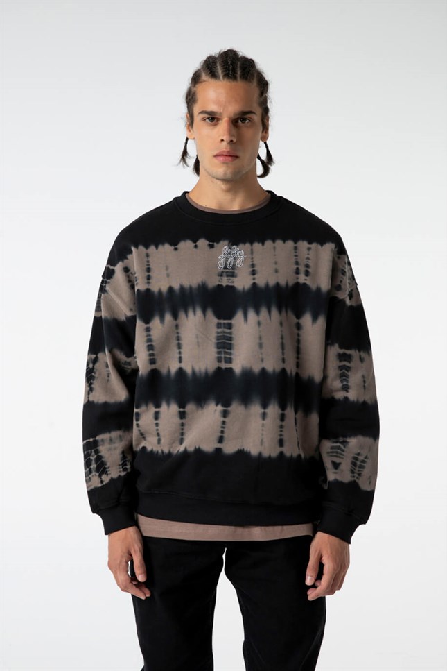 Erkek Siyah-Toprak Batik Oversize Sweatshirt