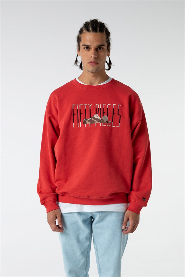Erkek Vintage Kırmızı Oversize Sweatshirt