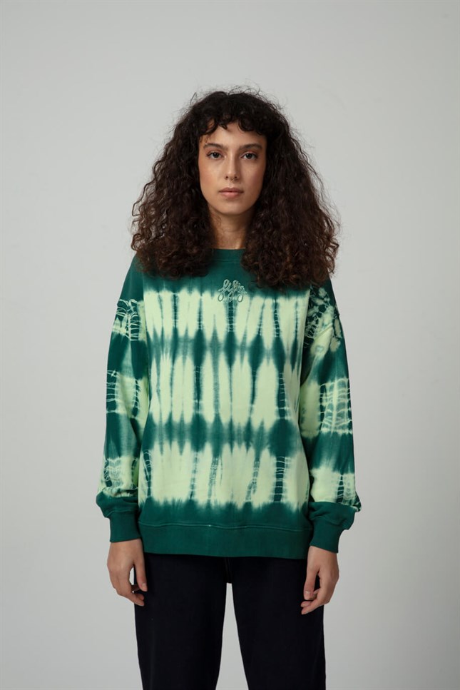 Kadın Yeşil Batik Oversize Sweatshirt