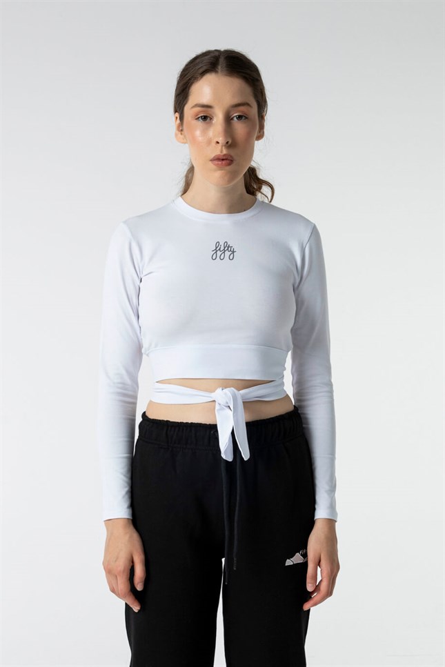 Kadın Beyaz Yoga Crop T-shirt