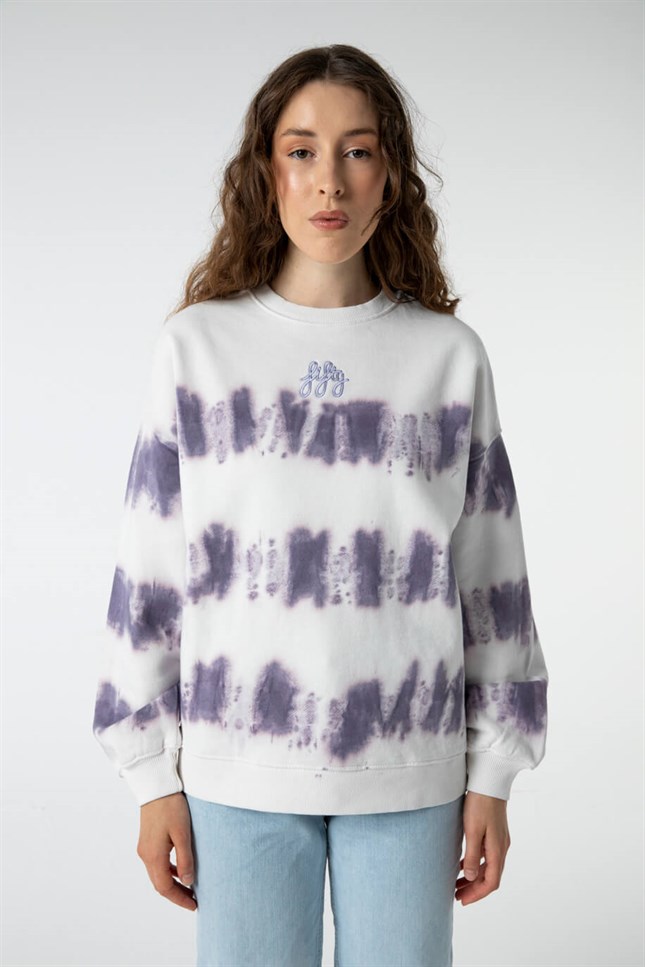 Kadın Ekru-Mürdüm Batik Oversize Sweatshirt