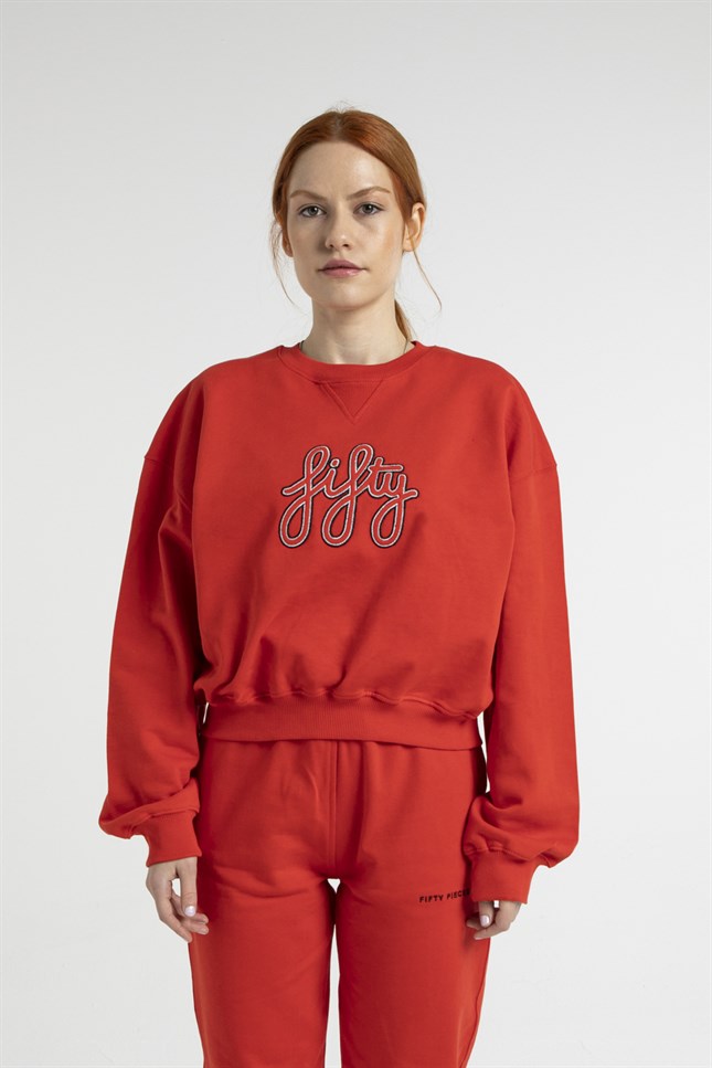Kadın Kırmızı Loose Fit Sweatshirt