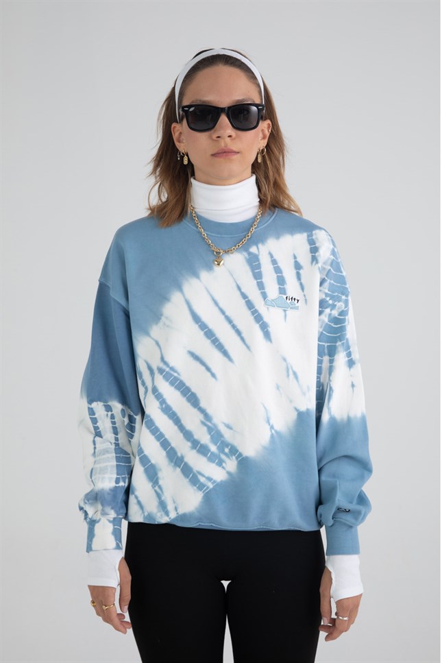 Kadın Mavi Batik Oversize Sweatshirt