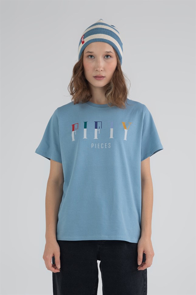 Kadın Mavi Loose Fit T-Shirt