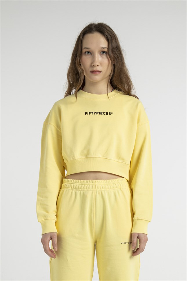 Kadın Sarı Oversize Crop Sweatshirt