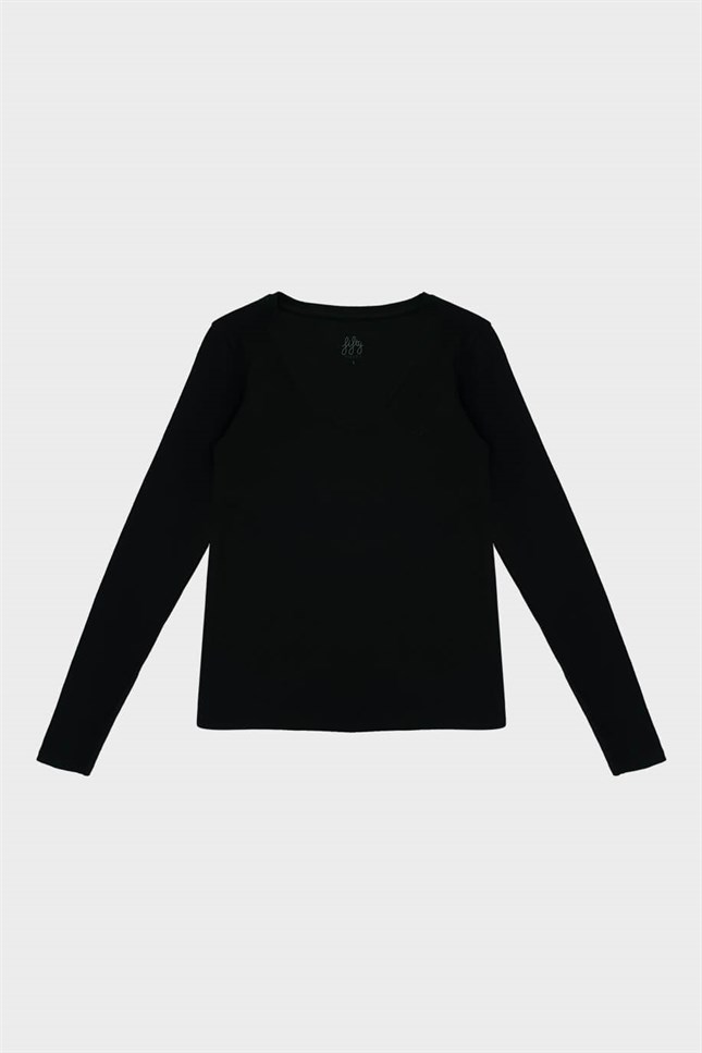 Basic V-Neck Long Sleeve T-Shirt Black
