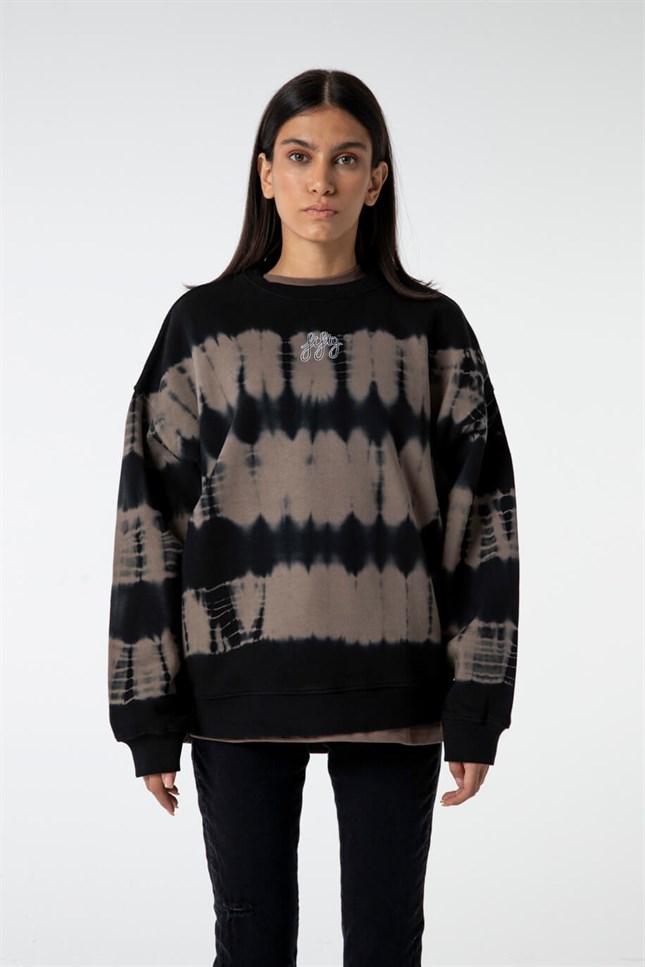 Kadın Siyah-Toprak Batik Oversize Sweatshirt