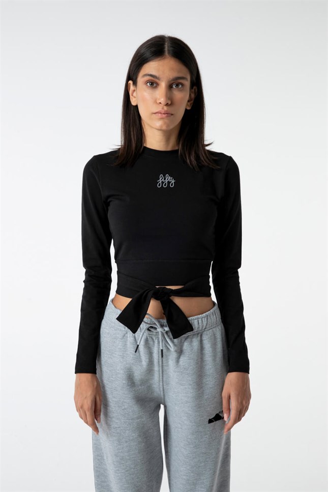 Kadın Siyah Yoga Crop T-shirt