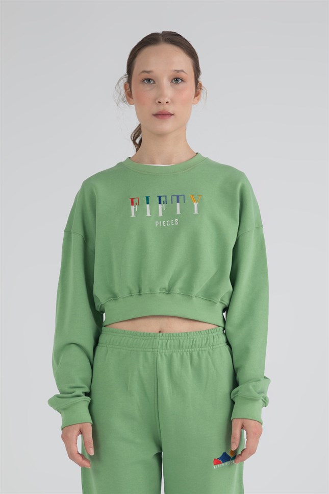 Kadın Yeşil Crop Sweatshirt